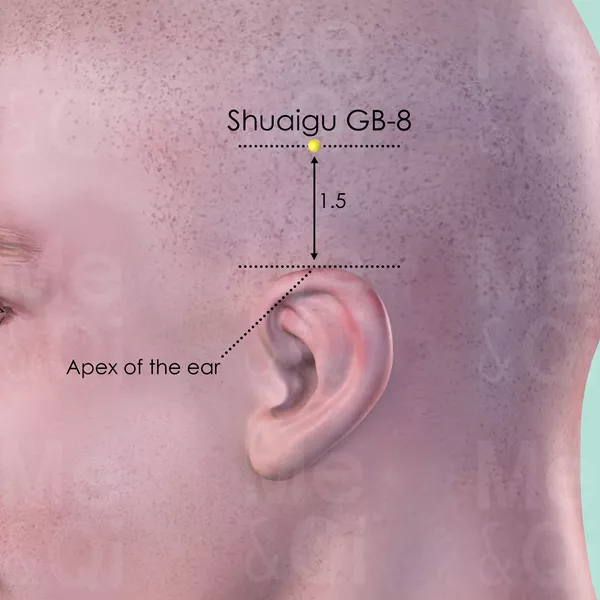 Shuaigu GB-8 - Skin view - Acupuncture point on Gall Bladder Channel