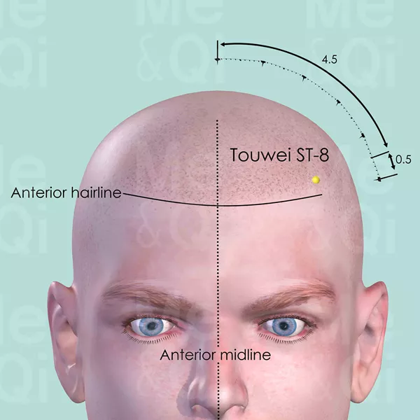 Touwei ST-8 - Skin view - Acupuncture point on Stomach Channel