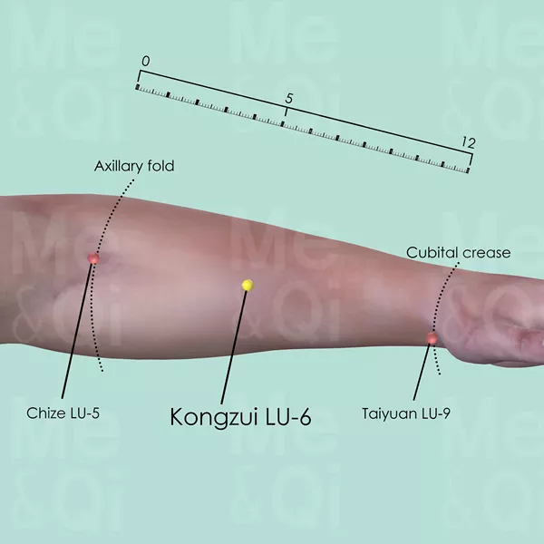 Kongzui LU-6 - Skin view - Acupuncture point on Lung Channel
