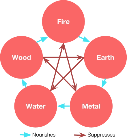 Fives Phases theory according to Traditional Chinese Medicine (TCM)