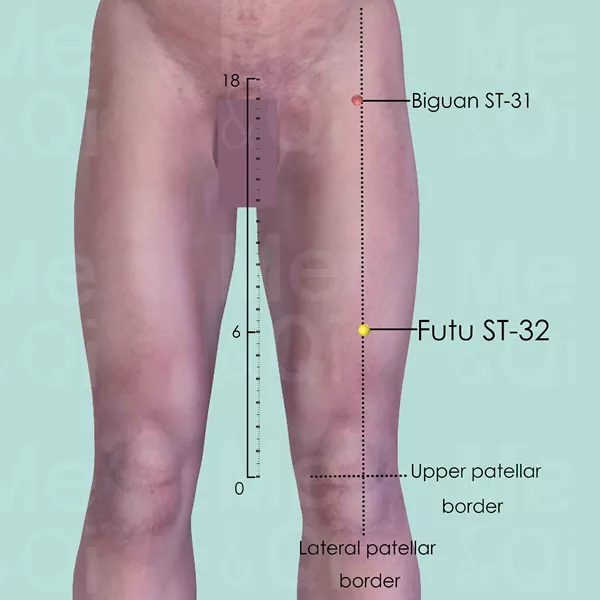 Futu ST-32 - Skin view - Acupuncture point on Stomach Channel