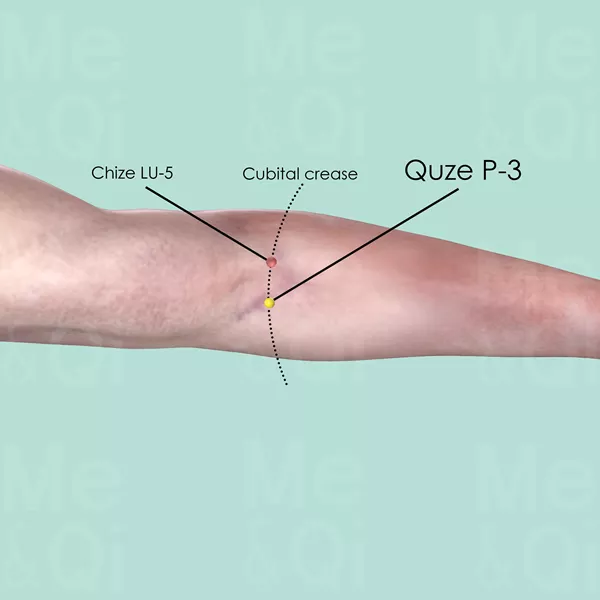 Quze P-3 - Skin view - Acupuncture point on Pericardium Channel