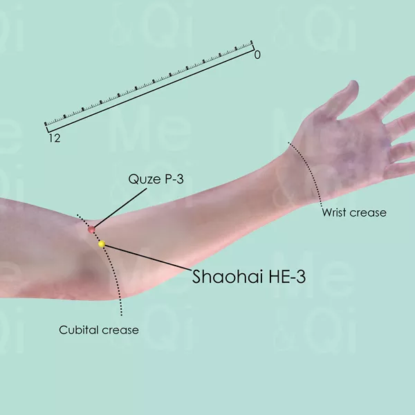 Shaohai HE-3 - Skin view - Acupuncture point on Heart Channel