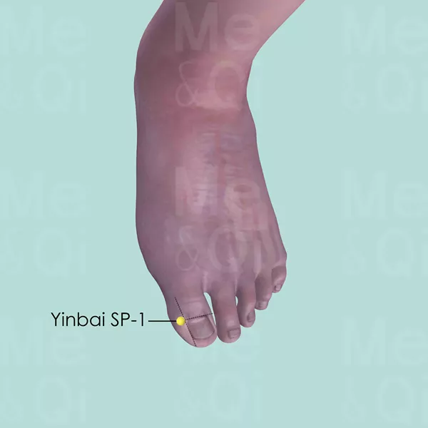 Yinbai SP-1 - Skin view - Acupuncture point on Spleen Channel