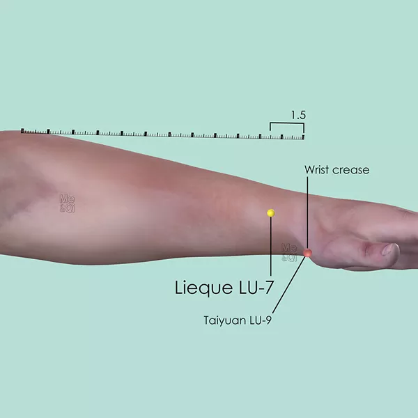 Lieque LU-7 - Skin view - Acupuncture point on Lung Channel