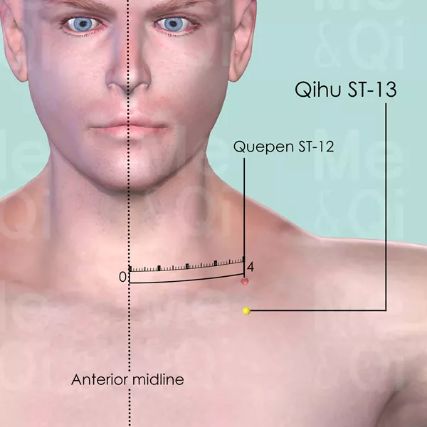 Qihu ST-13 - Skin view - Acupuncture point on Stomach Channel