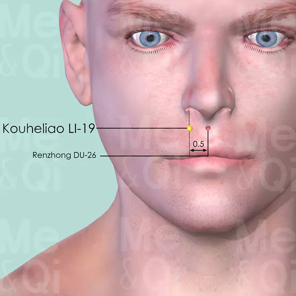 Kouheliao LI-19 - Skin view - Acupuncture point on Large Intestine Channel