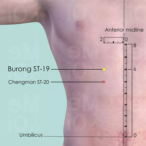 Burong ST-19 - Skin view - Acupuncture point on Stomach Channel