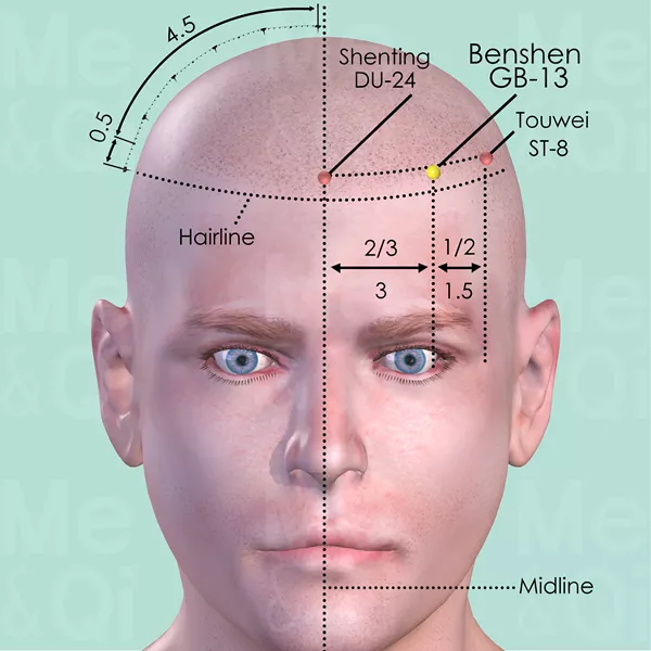 Benshen GB-13 - Skin view - Acupuncture point on Gall Bladder Channel