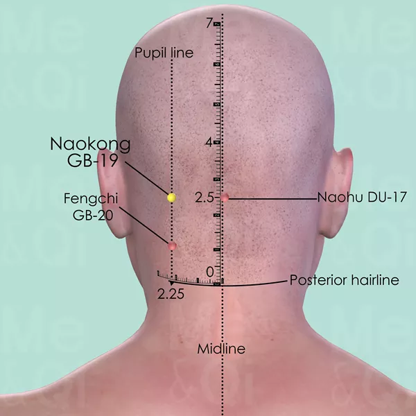 Naokong GB-19 - Skin view - Acupuncture point on Gall Bladder Channel