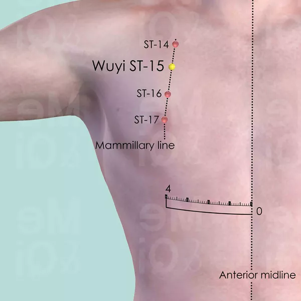 Wuyi ST-15 - Skin view - Acupuncture point on Stomach Channel