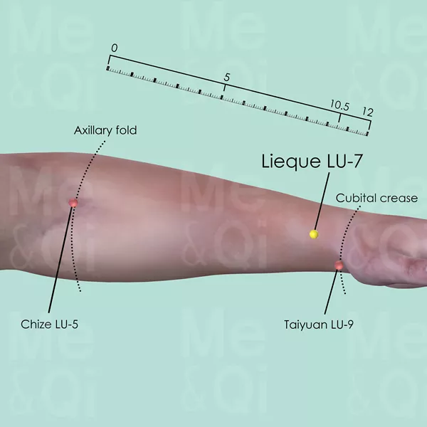 Lieque LU-7 - Skin view - Acupuncture point on Lung Channel