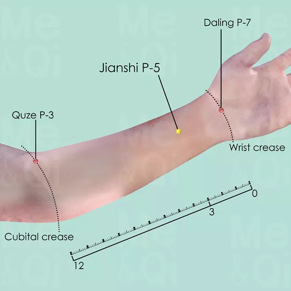 Jianshi P-5 - Skin view - Acupuncture point on Pericardium Channel