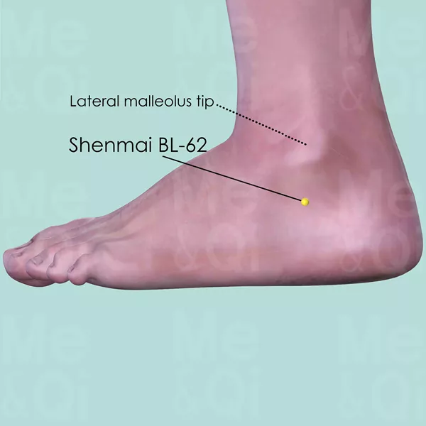 Shenmai BL-62 - Skin view - Acupuncture point on Bladder Channel